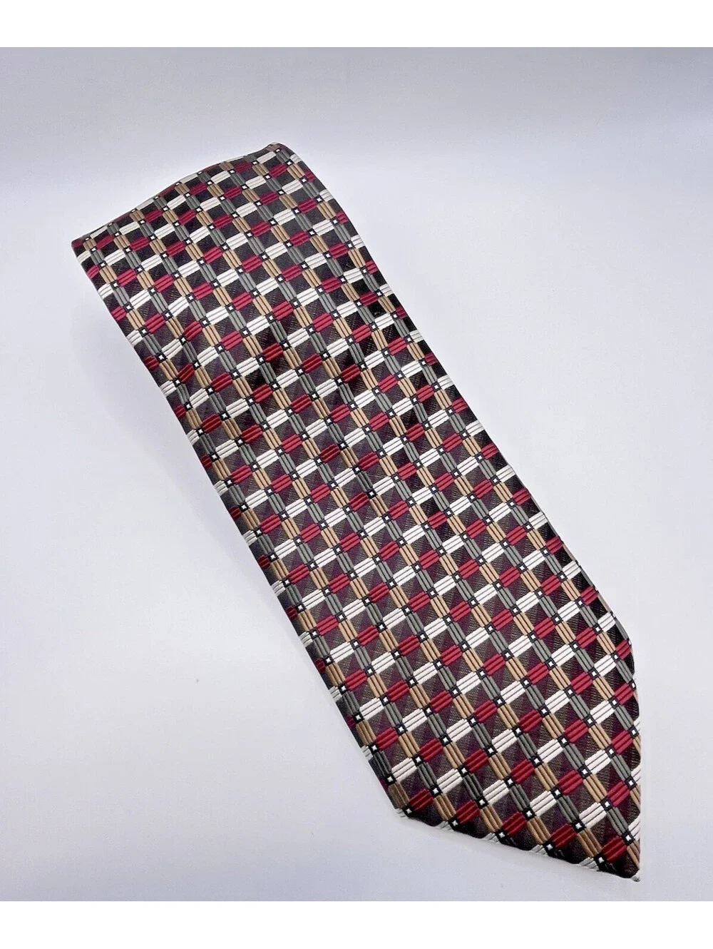 Haggar Red Brown Ties Squares Classic 3.5